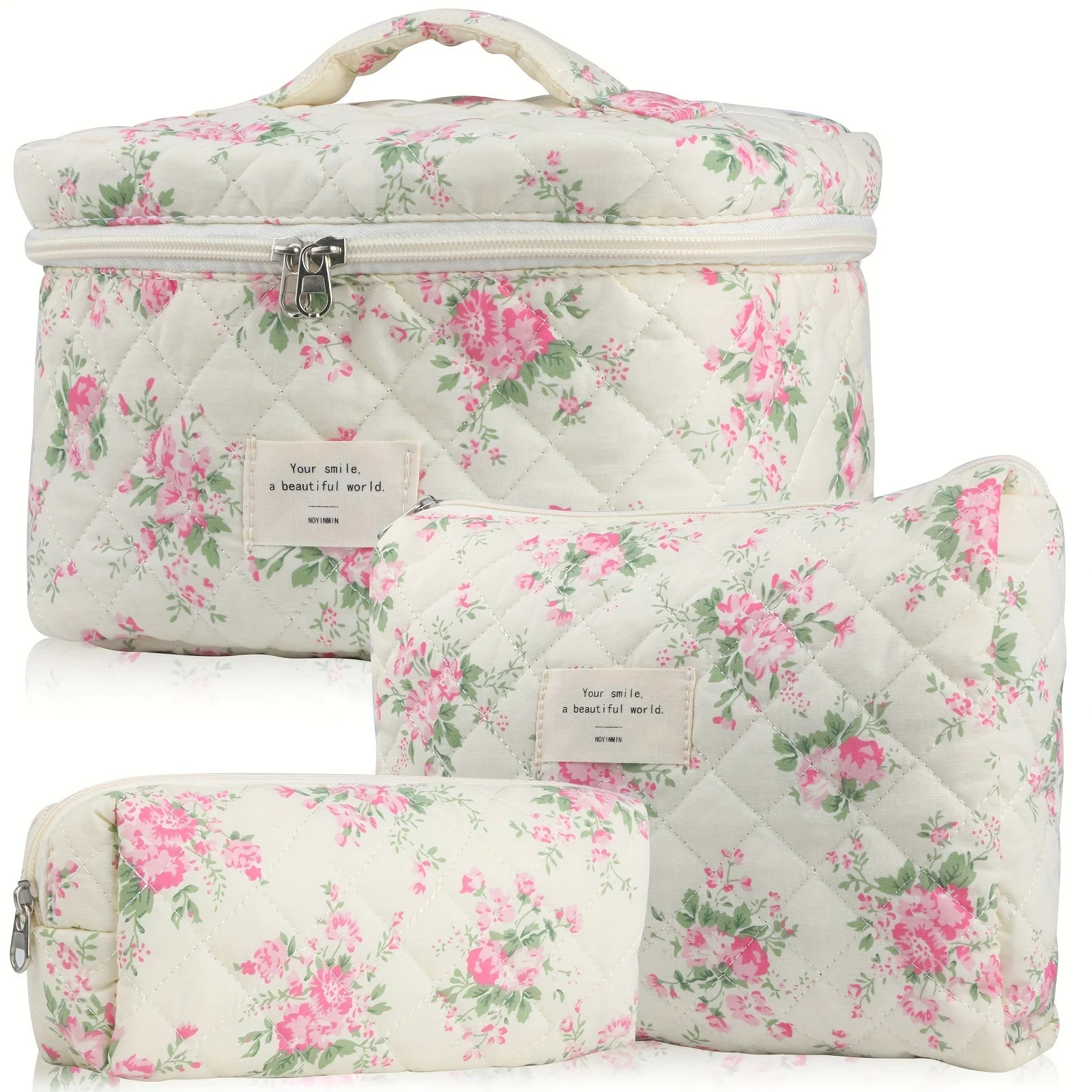 Ship from US Cute womens makeup bag 3 pieces travel bedding Coquette aesthetic floral toilet organizer 250227FBB