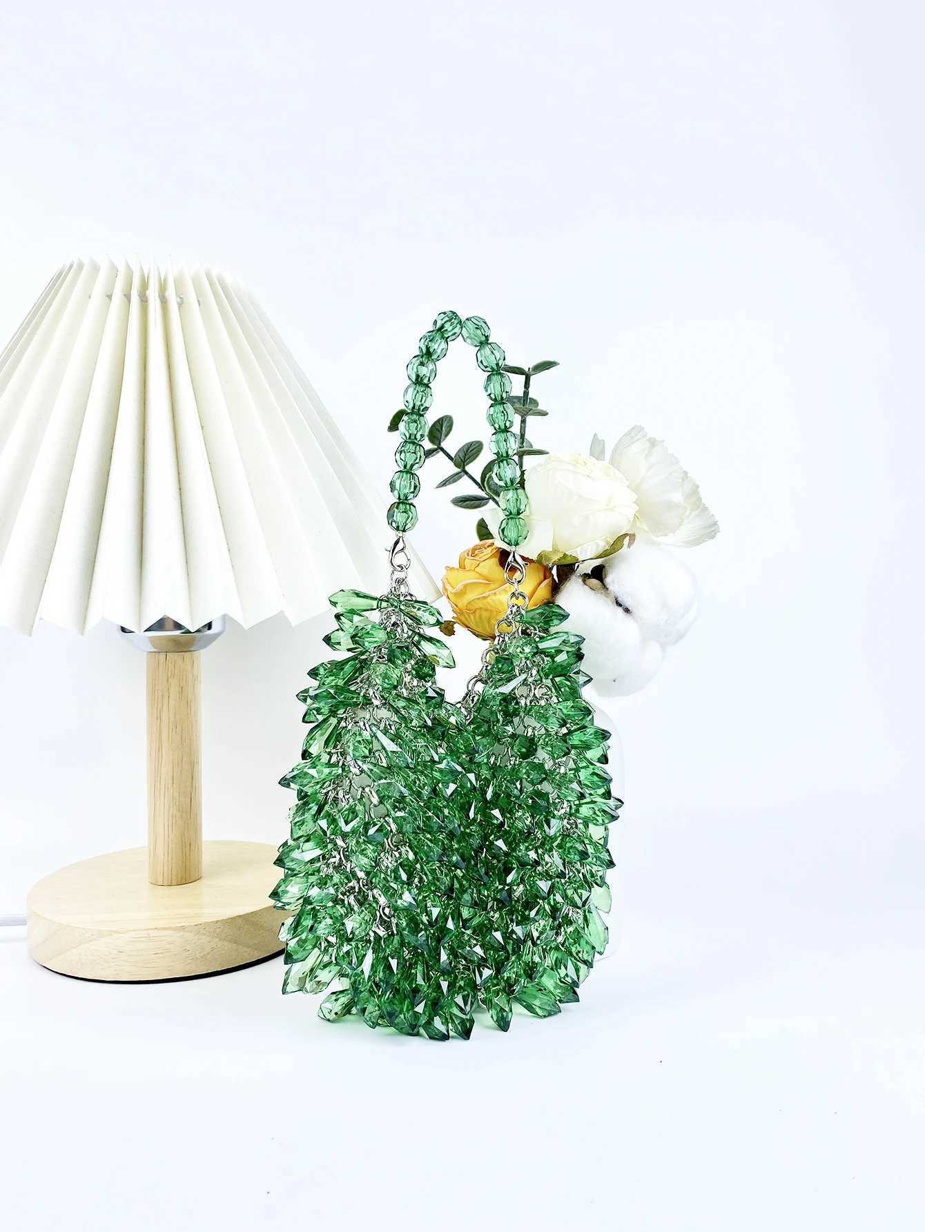 Small and Handmade Acrylic Solid Color Beads Womens Handheld Water Drop Bag Fiable and Elegant Dinner BagXJ250227