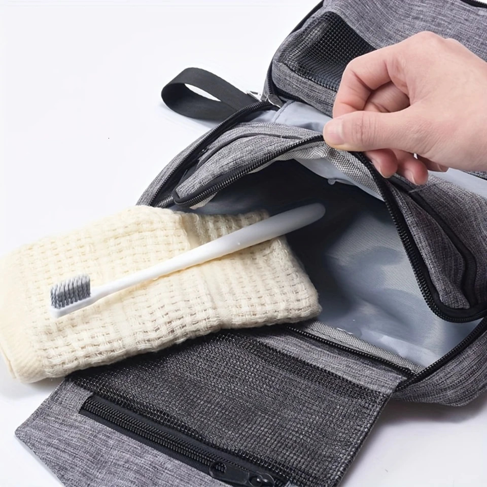 Ship from US Polyester 300D Cationic Bathroom Hanging Toiletry Bag Makeup Cosmetic For Woman And Man Large Capacity PVC Waterproof P 250227FBB