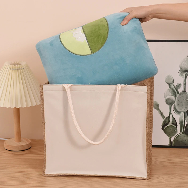 Ship from US Solid color zipper canvas ladies tote bag large capacity handheld faux linen storage portable travel handbag 250227FBB