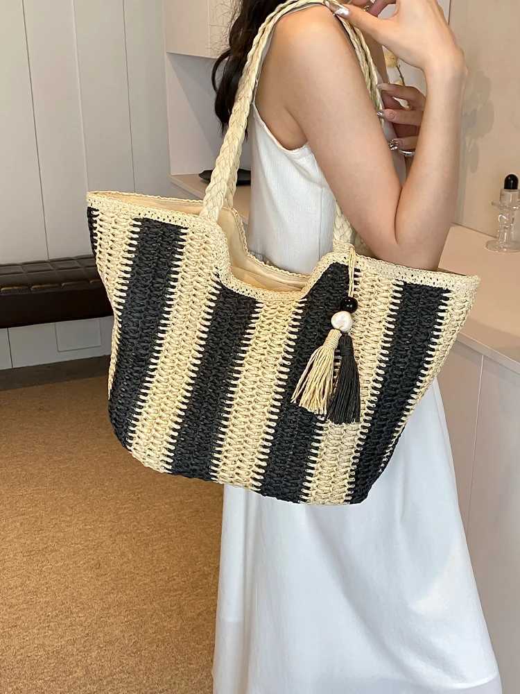 Striped Tote Bag for Women with Color Contrast