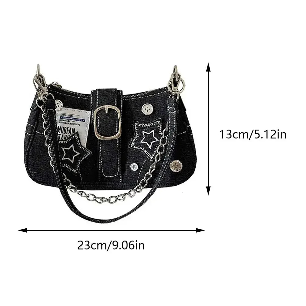Ship from US Women Cool Style Tote Purse Large Capacity Y2K Star Denim Underarm Bag Vintage Armpit Solid Color Simple Commuting 250227FBB