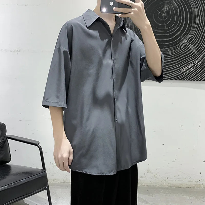 Summer Short Sleeved Shirt Men Oversized Society Mens Black Dress Shirt Korean Loose Ice Silk Shirt Mens Office Formal Shirts 250224