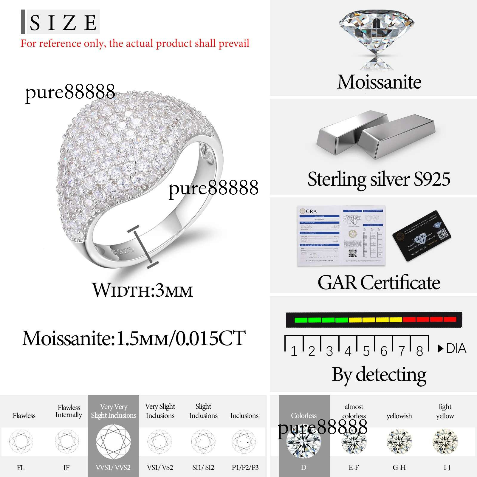 Classic Ring Sier For Women Moissanite VVS1 D Color With Gra Certificate Pass Dia Tester