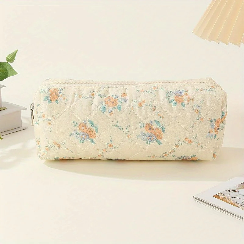 Ship from US 3Pcsset Cotton Quilted Makeup Bag Travel Cosmetic With Zipper Coquette Pouch Large Cute Aesthetic Floral Toiletry 250227FBB