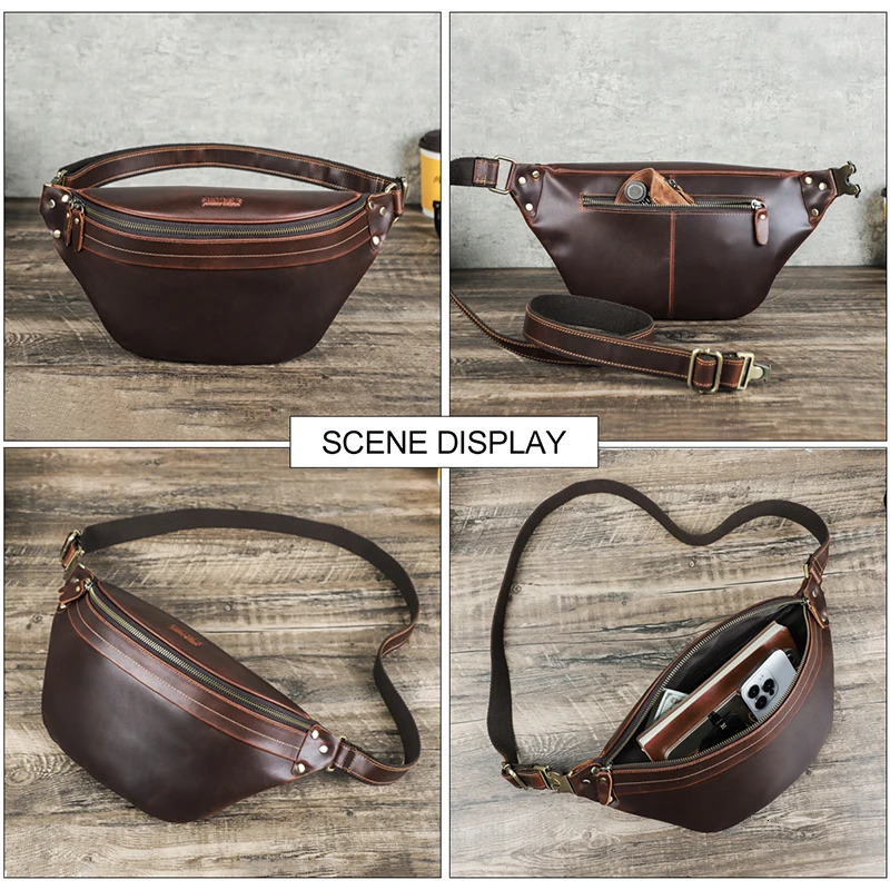 Ship from US CONTACT Mens Waist Bag Genuine Leather Travel Fanny Belt Mobile Phone y Handbag Cross Body Chest 250227FBB