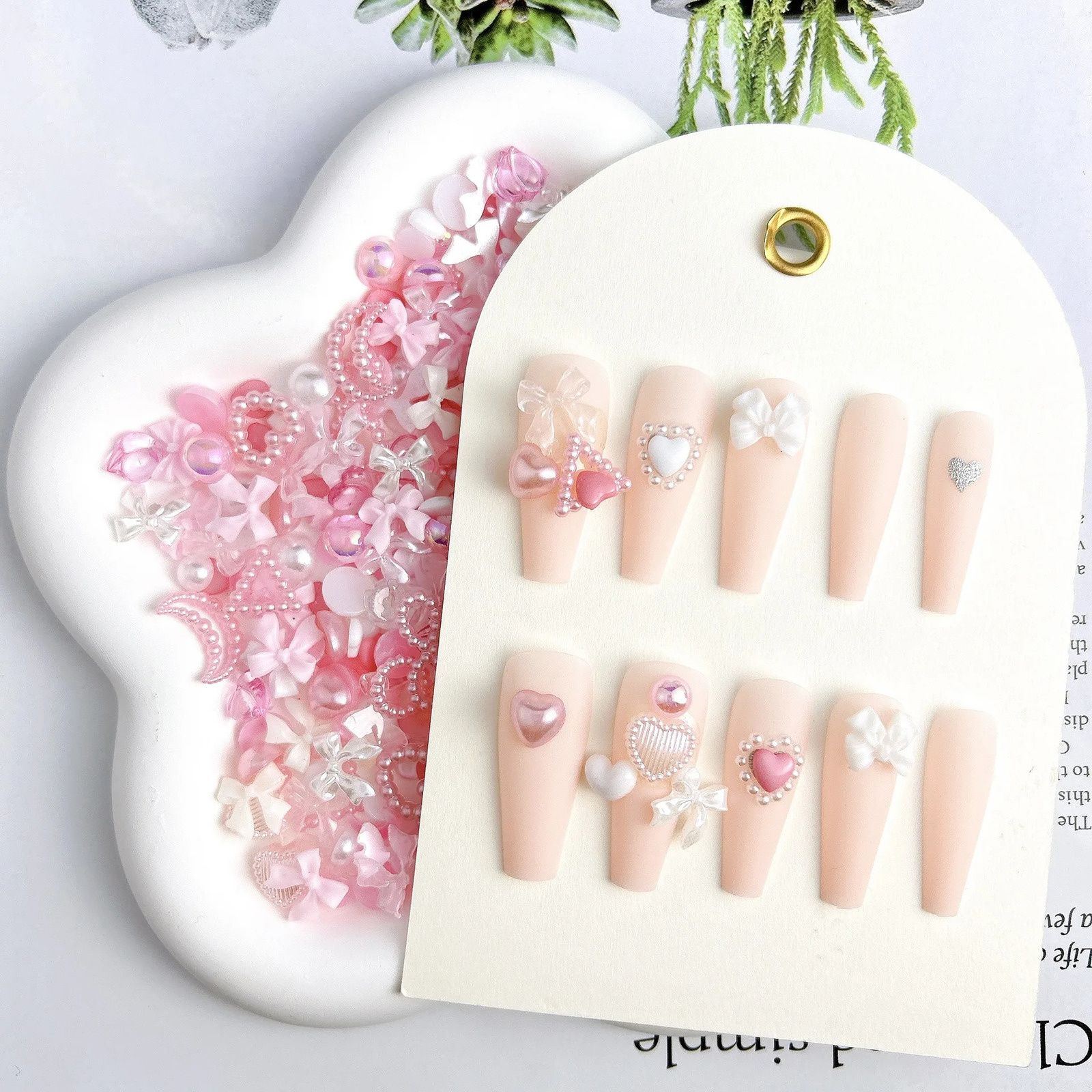 50PCS Pink series Mixed n 3D Arcylic Nail Art Decorations Charms Exqusite Acrylic Jewelry only DIY Accessories 250217