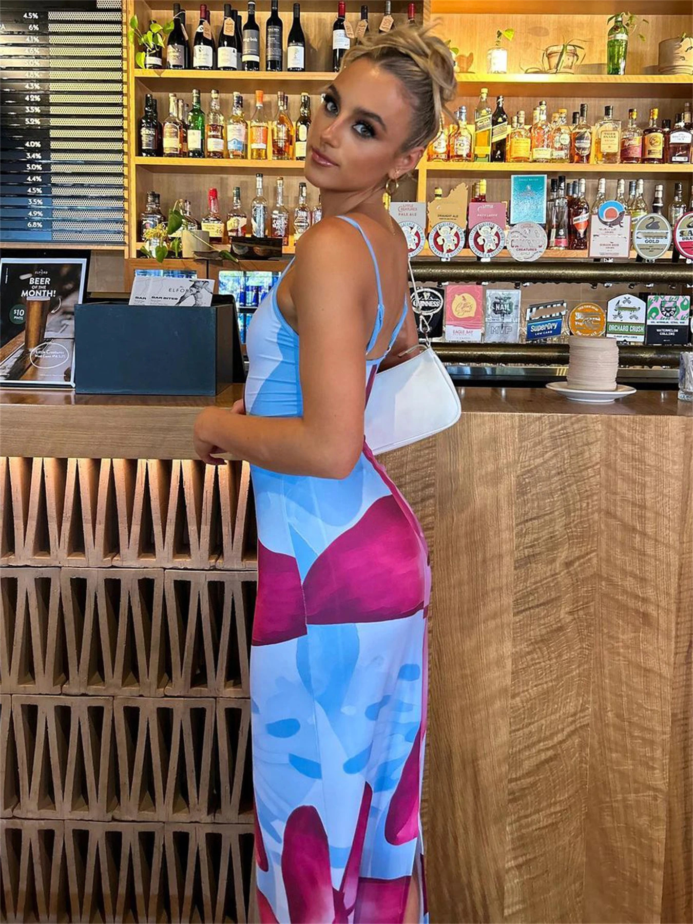 Tossy Spaghetti Strap Lily Floral Slip Dress Summer Casual Printed Maxi Dresses Backless Bodycon Slim Boho Long Sundress 250222
