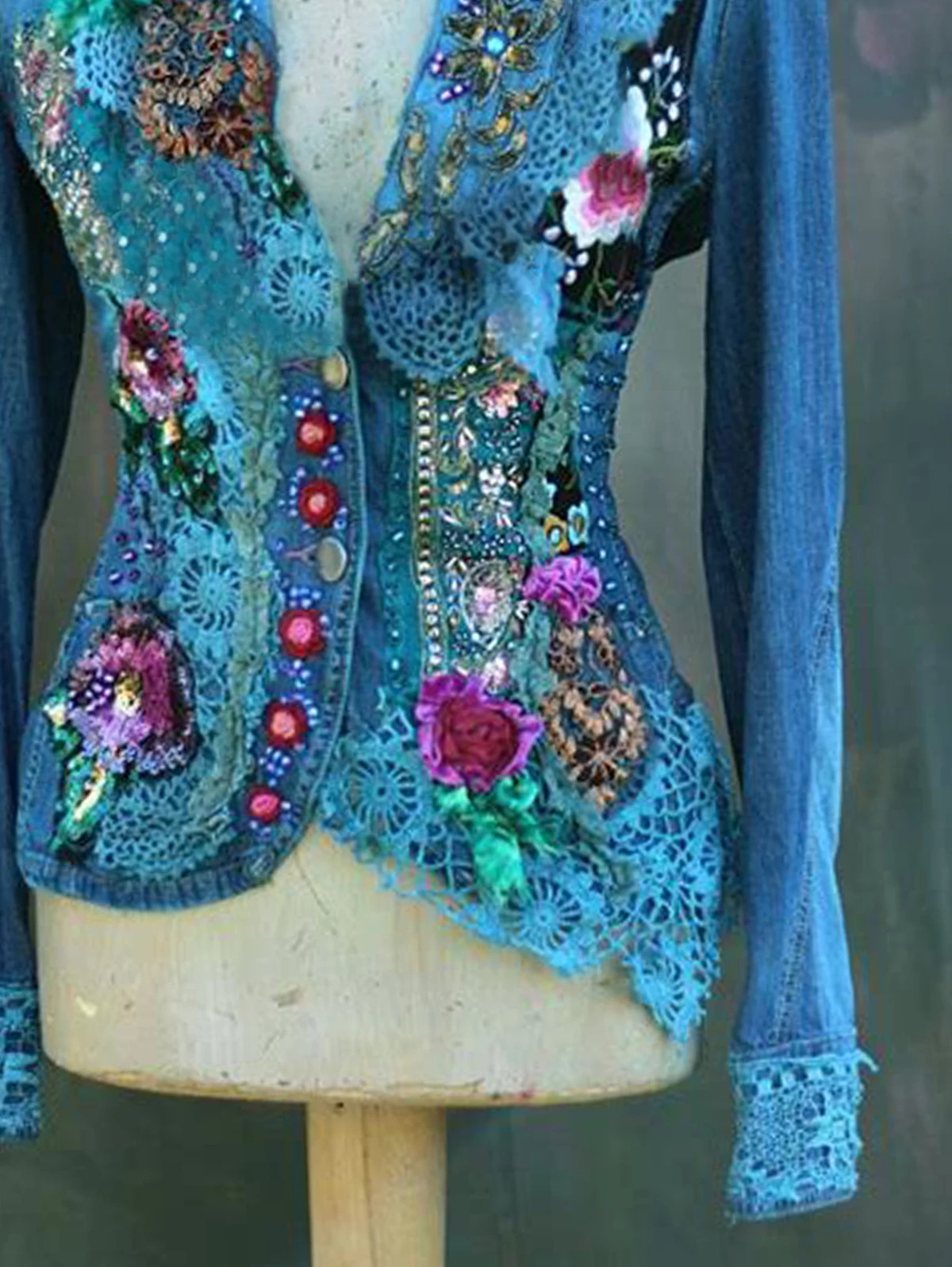 Contrast Chic Buttons Jacket Women Vintage Patchwork Guipure Lace Bowknot Asymmetric Loose Long Sleeves Tops Blazers 250226