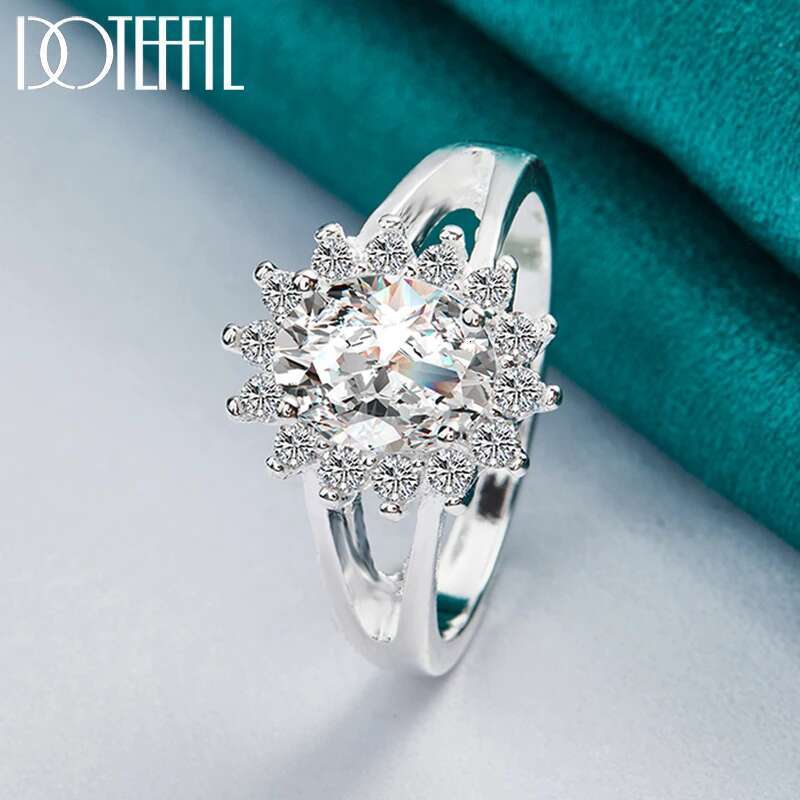 DOTEFFIL Sterg Sier Crystal AAA Zircon Sun Ring For Women Fashion Wedding Engagement Party Gift Charm Jewelry