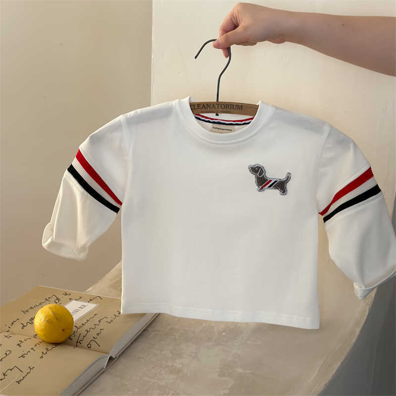 T-shirts Linlin Mama Childrens Cotton T2025 Autumn Edition TB Trendy Brand Long Sleeve T-shirt Baby Dog Label Round Neck Bottom Shirt TrendyY250227CN5