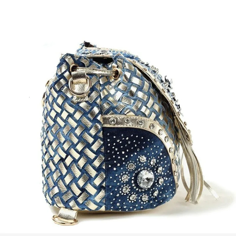 Ship from US Multifuctional Denim Women Backpack Handbag Jeans Bags with Diamonds Shoulder Bag Mini Cute Tote 250227FBB