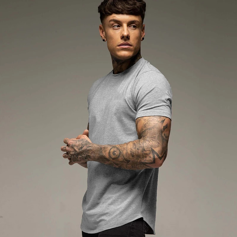 Plain Summer Workout Gym T-Shirt Mens Cotton Short Sleeves T Shirt Casual Tee Tops O-neck Streetwear Fashion Sports Clothing 250227