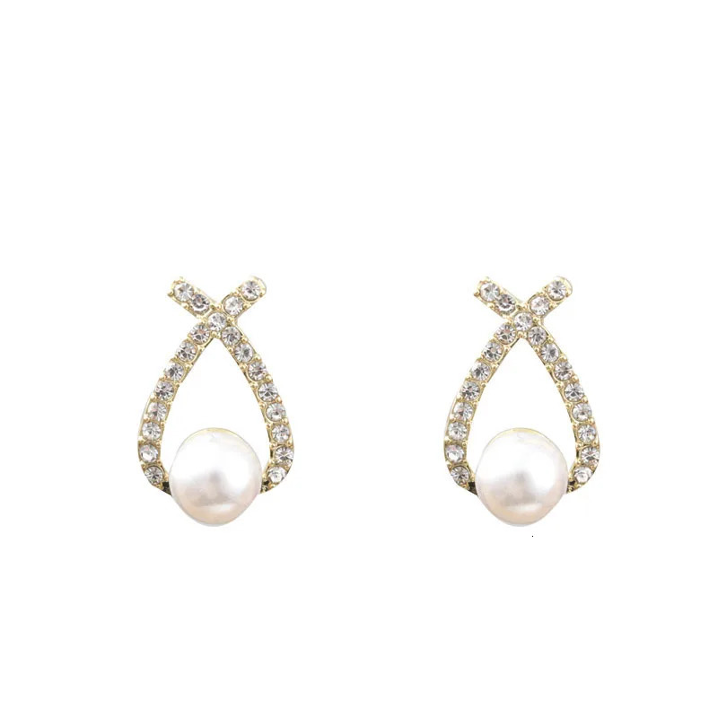 Fashion Jewelry Simulated Pearl Stud Earrings Cute Bow Earring Shining Crystal Elegant Wedding Customized 250210