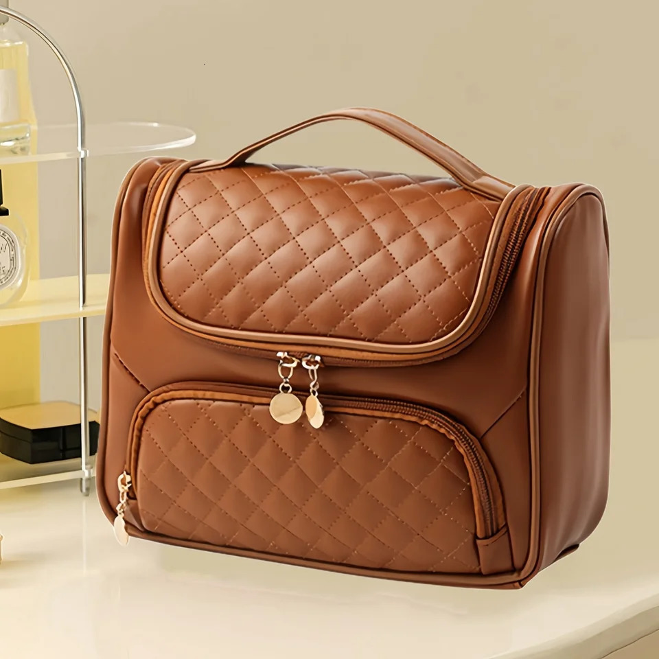 Ship from US Bedding PU makeup bag with hooks portable zipper travel toilet large capacity cosmetics organizer 250227FBB