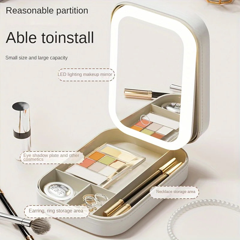 Ship from US Travel makeup bag with LED lights mirror large capacity box portable travel Acce 250227FBB