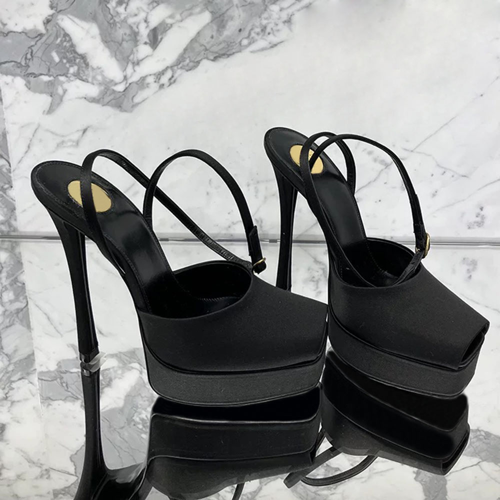 Designer Peep Toes platform sandals Silk high heels Stiletto Heel Wraparound Dress shoes Ankle-Wrap Buckle Pumps women shoes 14cm Stiletto Heel evening shoes 34-43