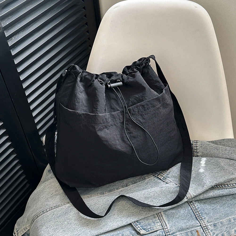 Ship from US Fashion Nylon Drawstring Bucket Bag Travel Casual Shoulder Basic Sport Style Large Commuting 250227FBB