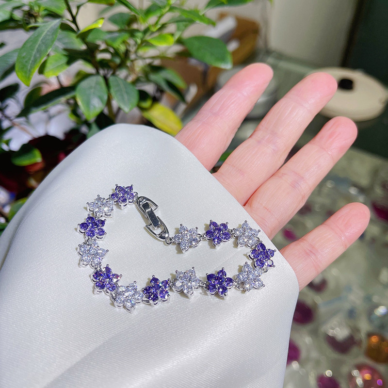 Luxury Plum Flower Charm Bracelet Featuring High-Quality Zircons - Durable Platinum Finish