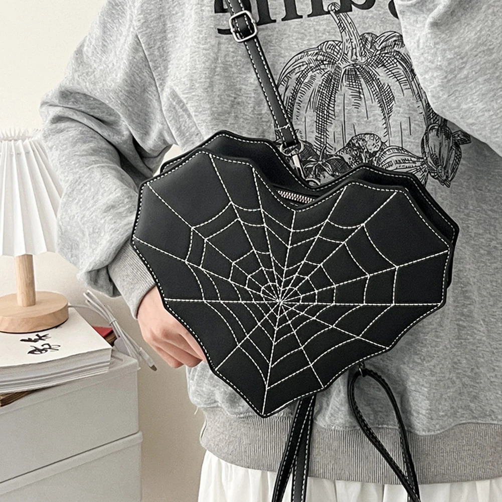 Ship from US Gothic womens shoulder bag Halloween girl PU leather backpack Cobweb cross body handbag 250227FBB