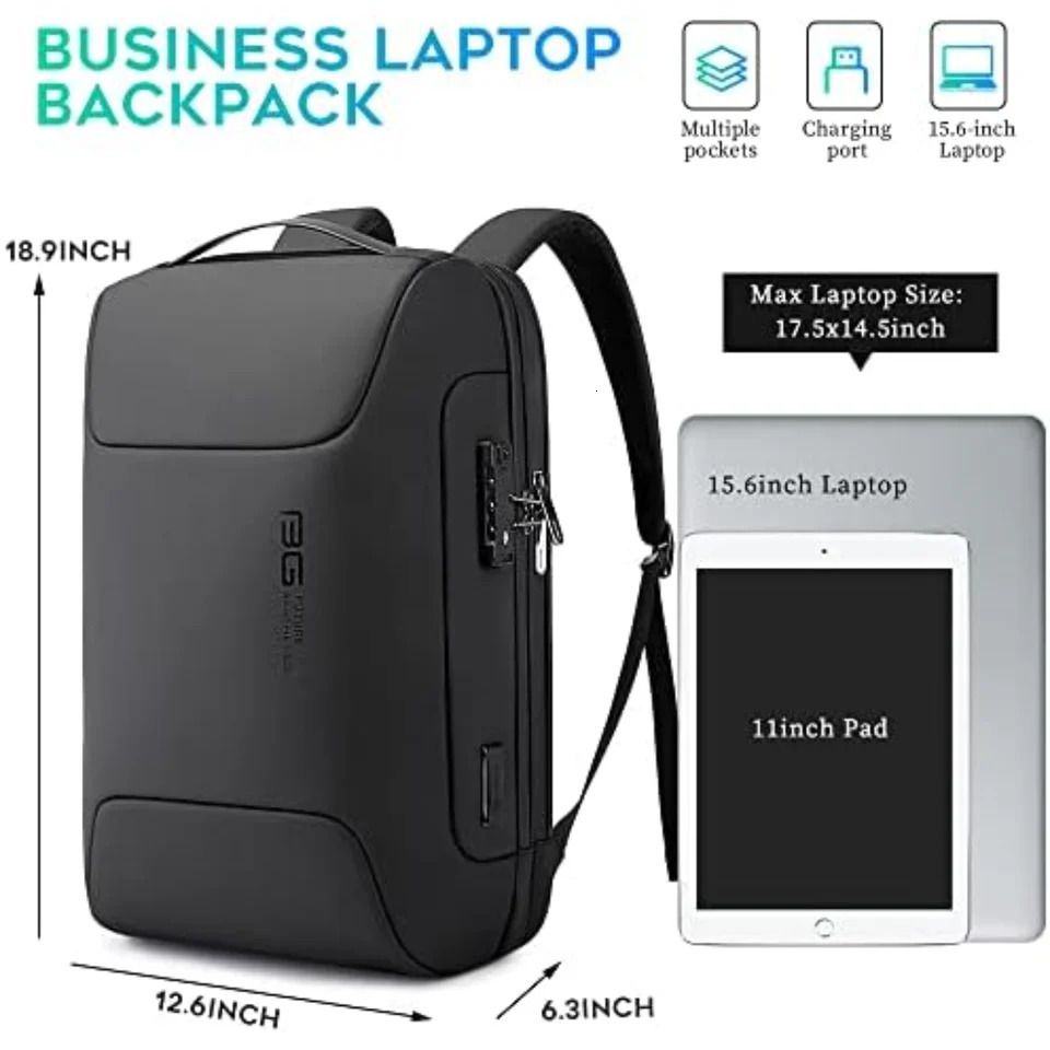 Ship from US BANGE antitheft business travel laptop backpack with USB charging port 250227FBB