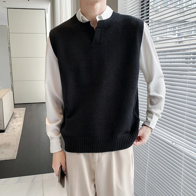 Winter Sweater Vest Men Warm Fashion Slim Fit Korean Casual Vneck Sleeveless Mens Jumper Clothes 250225