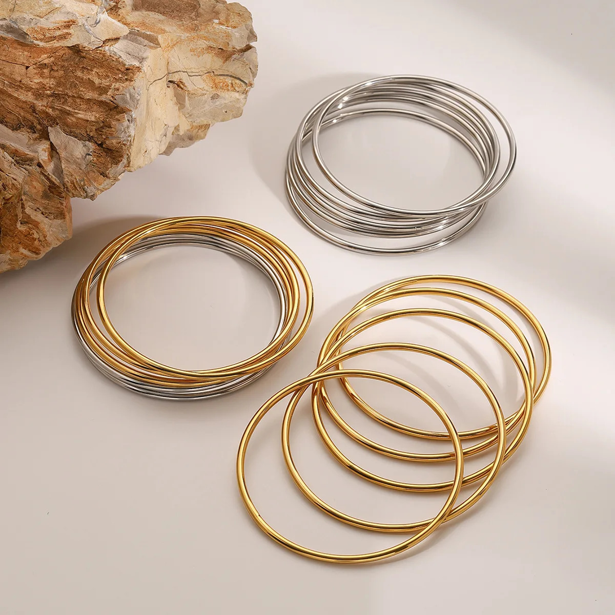 5pcs 2.3mm Dainty Thin 2.3mm Round Bangles Gold Color Bracelets Minimalism Women Jewelry 250227