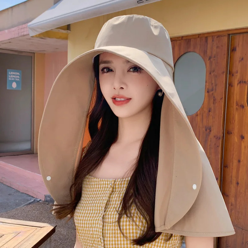 Womens Summer Sun Hat with Extra Wide Brim Foldable Polyester Sunshade Cap for Shoulder Protection Adjustable Fit 250218