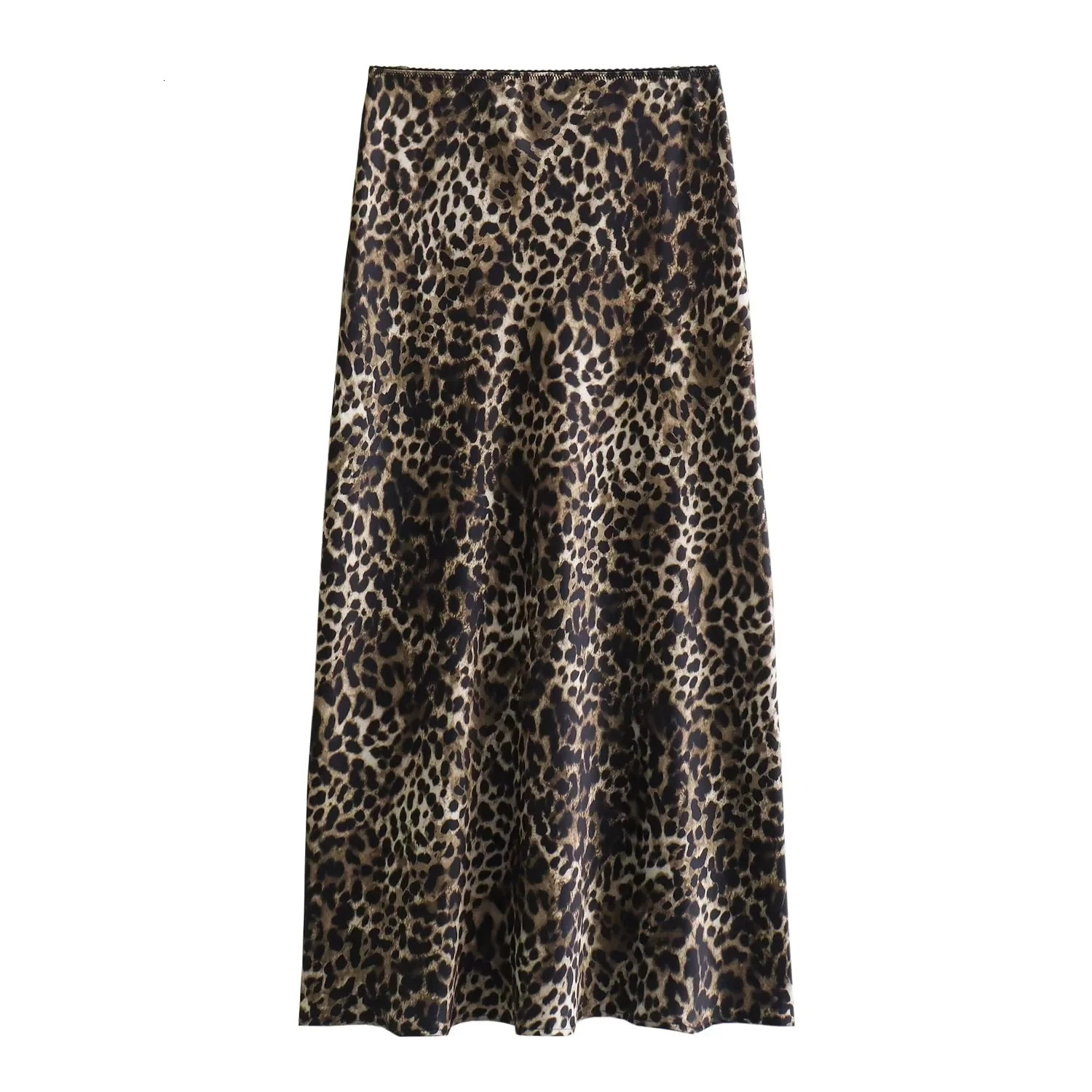 TRAF Skirts Woman Leopard Print Midi Skirt High Waist Vintage Long Skirts For Women Bow Fall Satin Skirt Elegant Womens Skirts 250224