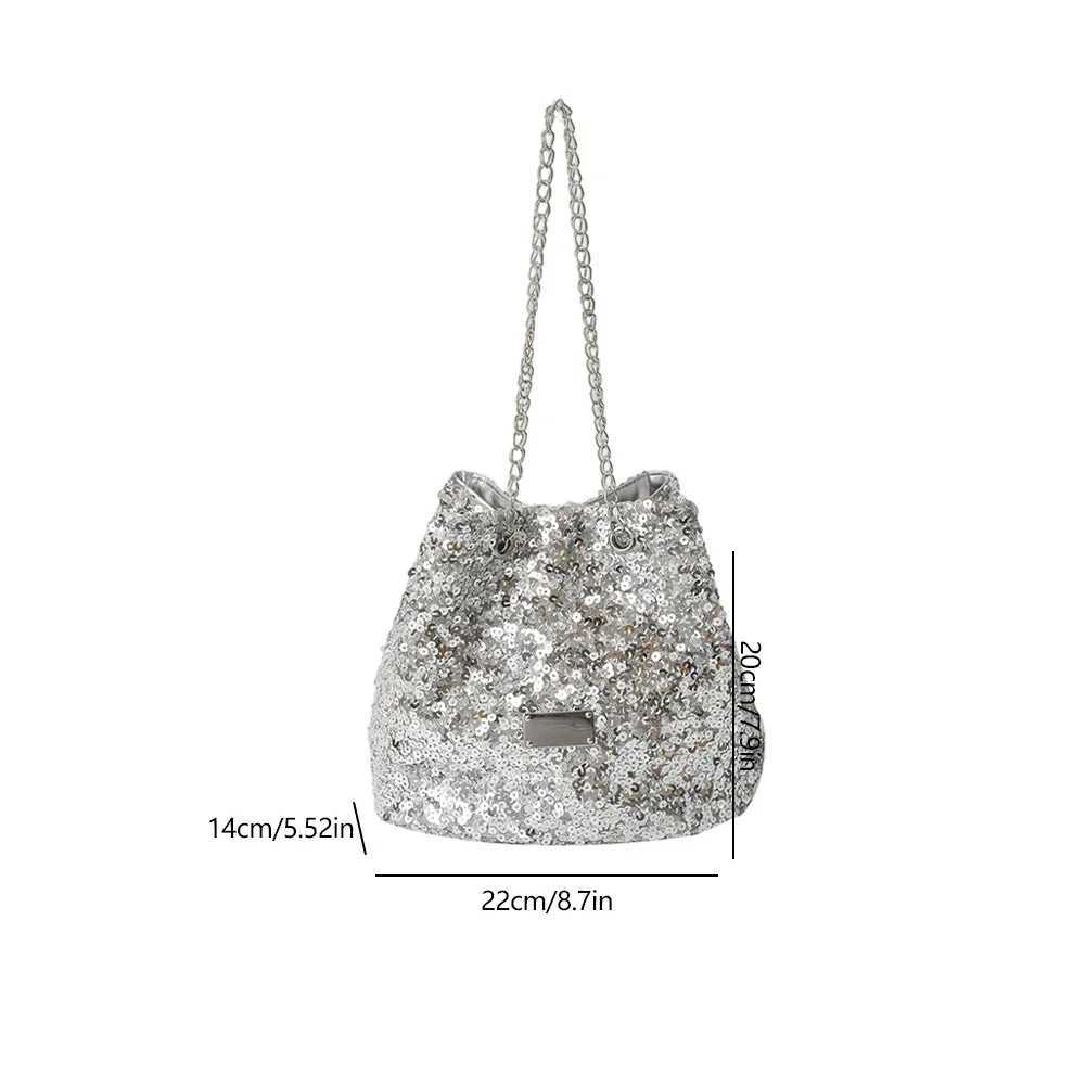 Female Sequin Chain Shoulder Bag Y2k Crossbody Bag Large Capacity Women Bucket Bag Luxury Purses Designer Lady Evening CluhXJ250227