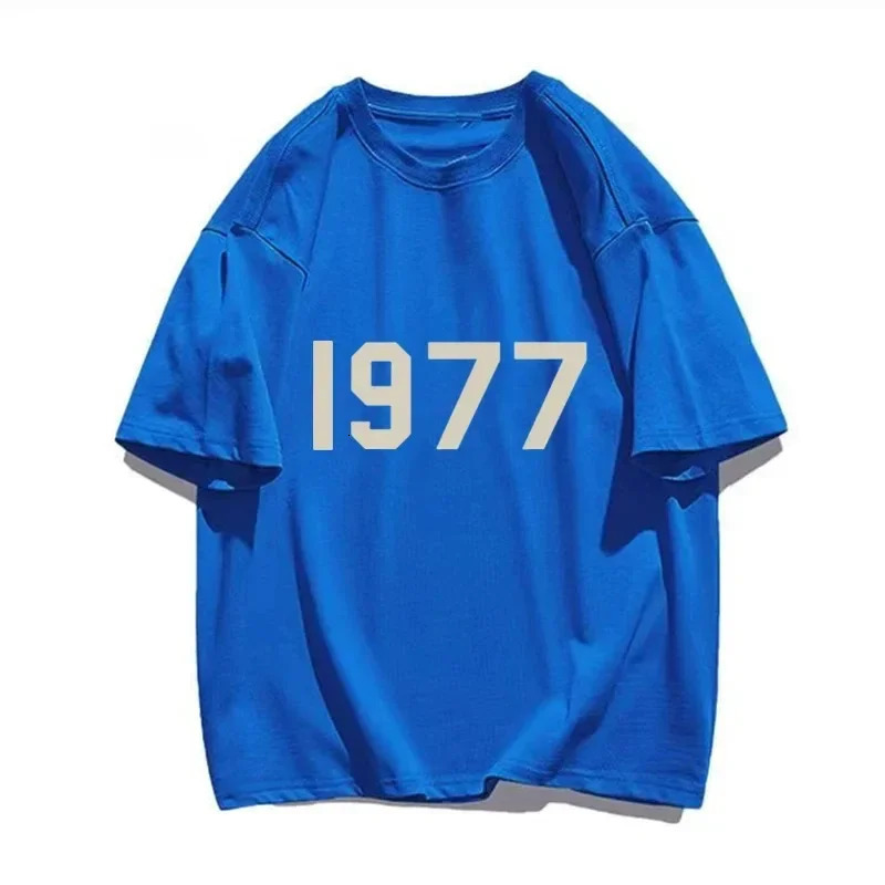 Korea y Cotton Printing Shirts 1977 Mens Womens Child Trend Streetwear Short Sleeve Fashion Crew Neck Shirt Boy Girl 250226