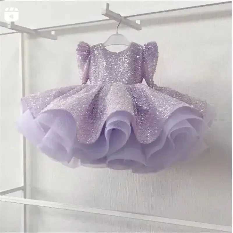 Girl's Dresses Girls Sequin Long Sleeved Dress Princess Fashionable Lace Fluffy Dress Carnival Birthday Party Performance Costume 1-12Years Old Y