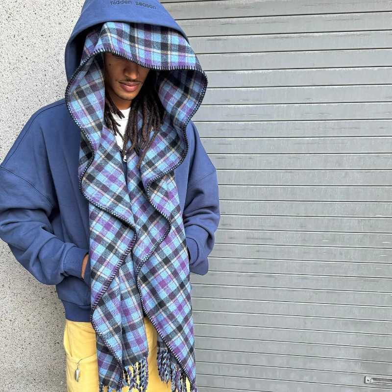 Y2K Scarf Zip Up Hoodie Retro Plaid Double Veil Embroidery Sweatshirt Strtwear Harajuku Vintage Classic Trend Unisex Boxy Coat X250227