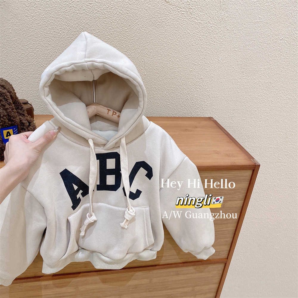 Hoodies Sweatshirts Korean childrens clothing 2025 autumn and winter boys fleece hoodie stylish and fashionable baby loose hooded childrens fashionY25