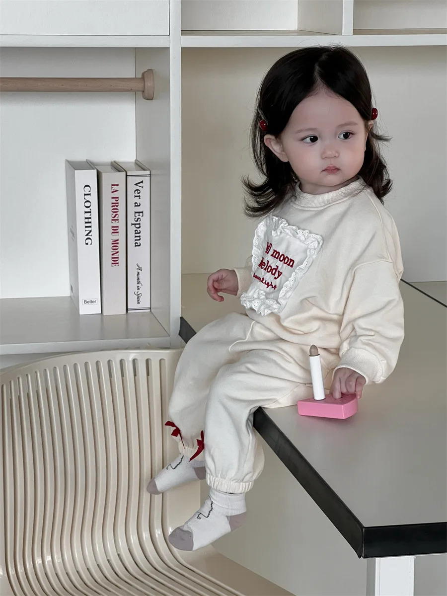 Spring Baby Long Sleeve Clothes Set Girls Loose Letter Sweatshirt Casual Pants 2pcs Suit Infant Toddler Outfits 250227