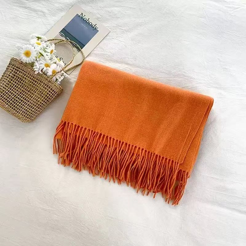 T189 solid color shawl cashmere dopamine student tassel autumn and winter warm versatile scarf winter long neck scarf Korean version