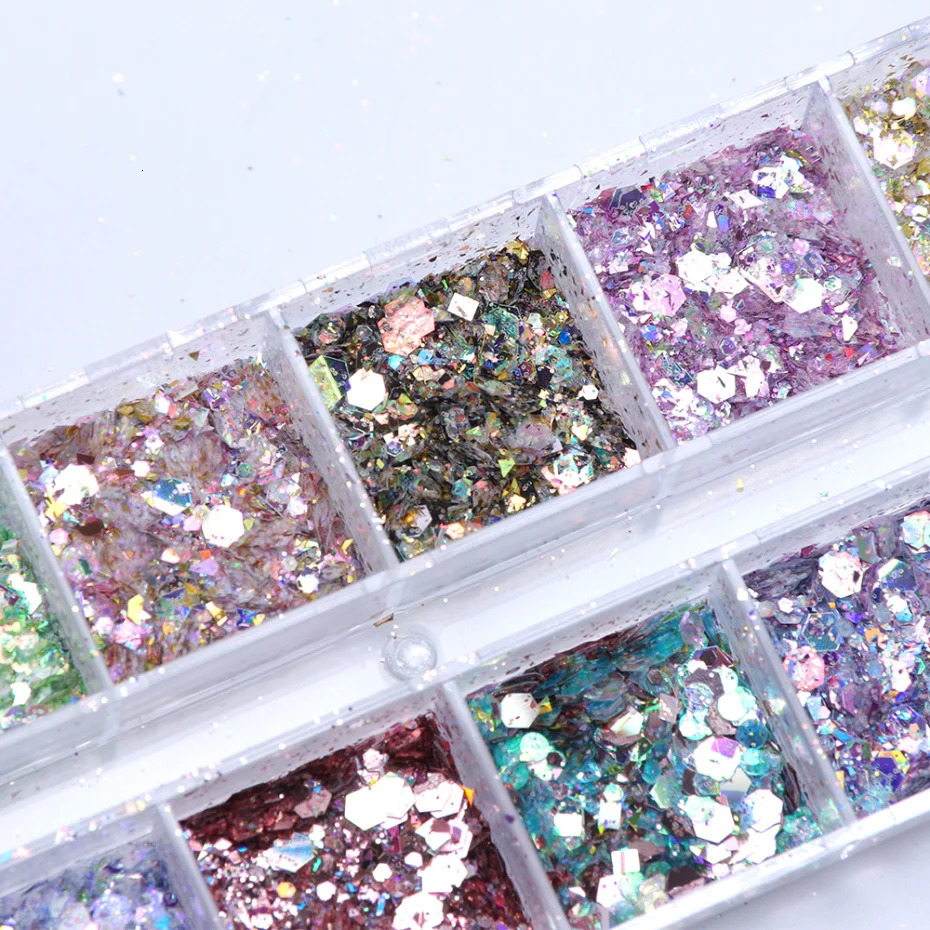 Mermad Iridescent Mixed Hexagon Nail Glitter Sequins Holographic Spangles Flakes Nail Art Powder Gel Polish Manicure Accessories 250227