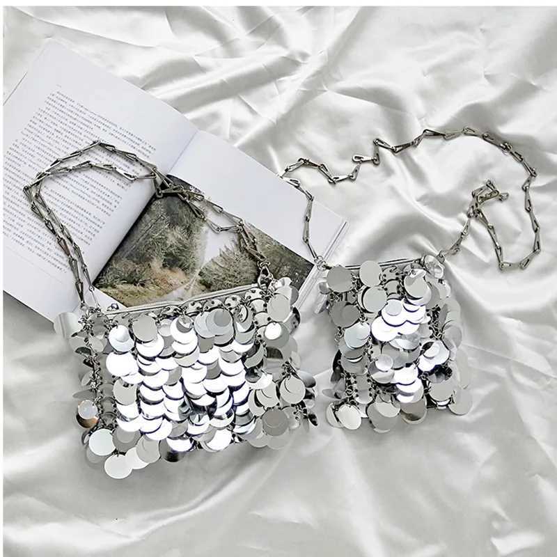 Women Glitter Handbag Designer Jewelry Metal Sequin Chain Woven Bag Evening Bags Cluh Travel Holiday Shoulder Bag HandbagXJ250227