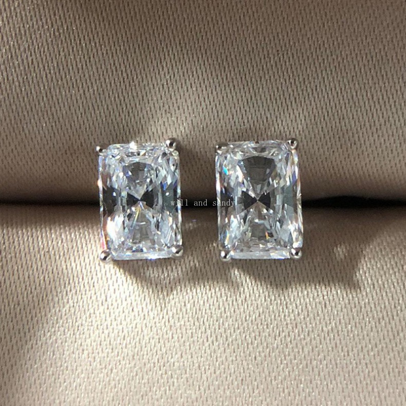 Square Cubic Zirconia Diamond Stud Earings Charm Designer Jewelry Woman Girls Crystal Ear Piercing Stud Earring Gift Fashion Jewelry Wedding Mother Da