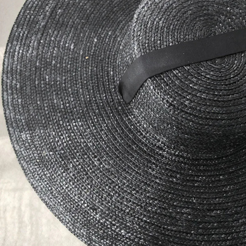 Large Wide Brim Flat Top Sun Straw Hat Fashionable Summer With Long Ribbon Hats For Women Holiday Vintage Beach Visor Cap Retro 250218