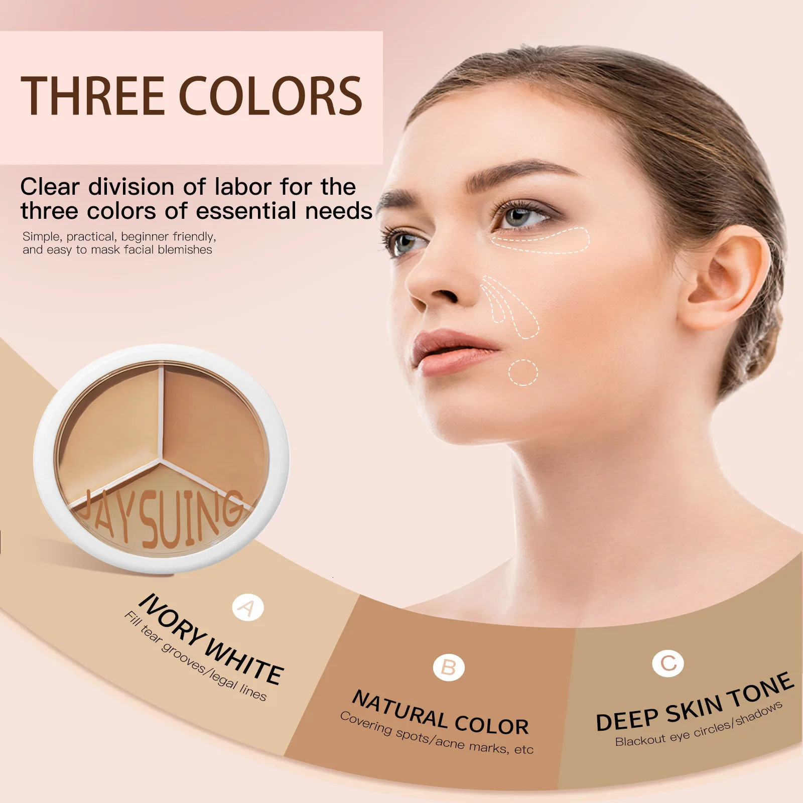 Jaysuing 3colors Concealer Cream Full Coverage Spot Dark Circles Contour Concealer Palette with Brush Cosmetic 250222