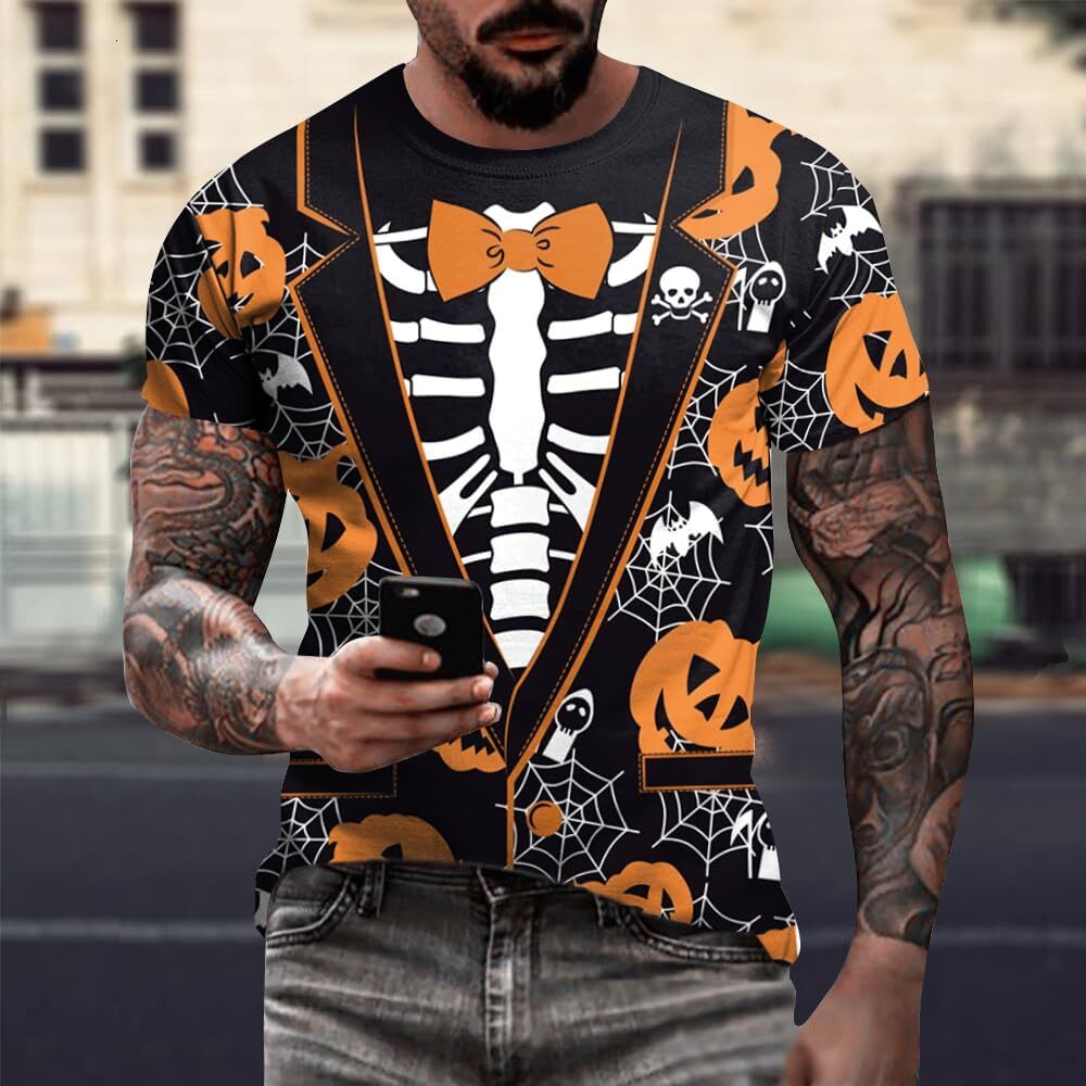 Mens T shirt Men's Halloween T-Shirts 3D Skull Print Short Sleeve T-Shirt Casual Round Neck Novelty Street Fashion Shirts tee Casual tops summer