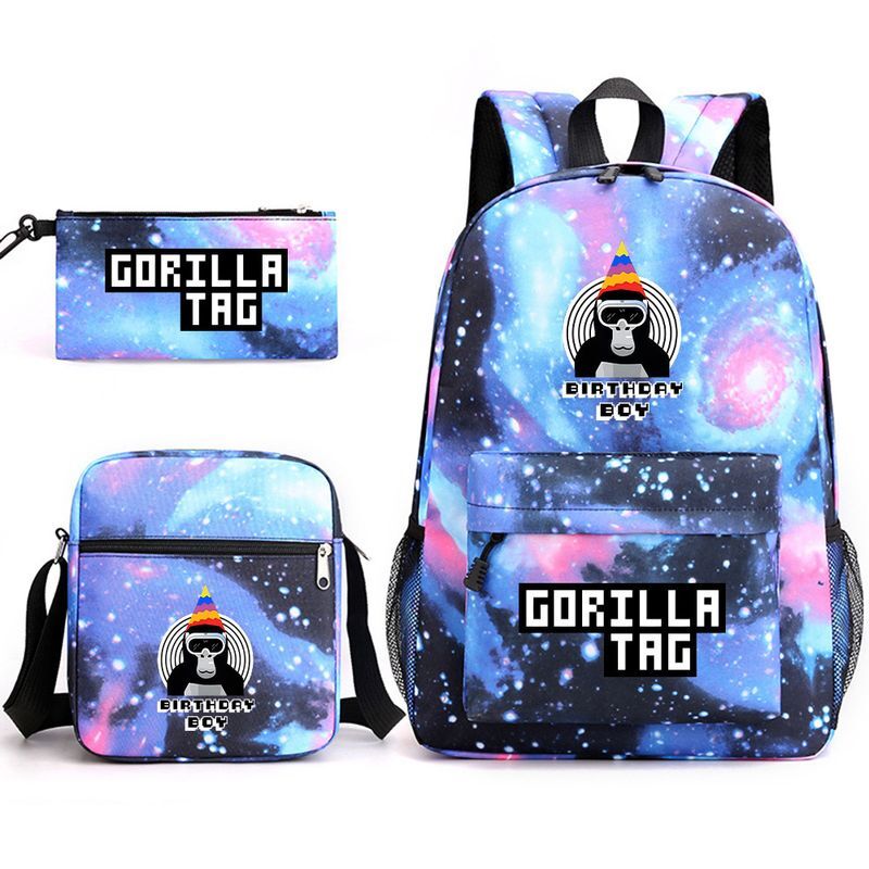 Gorilla Tag Monkey Cartoon Backpack 3-Piece Set for Students