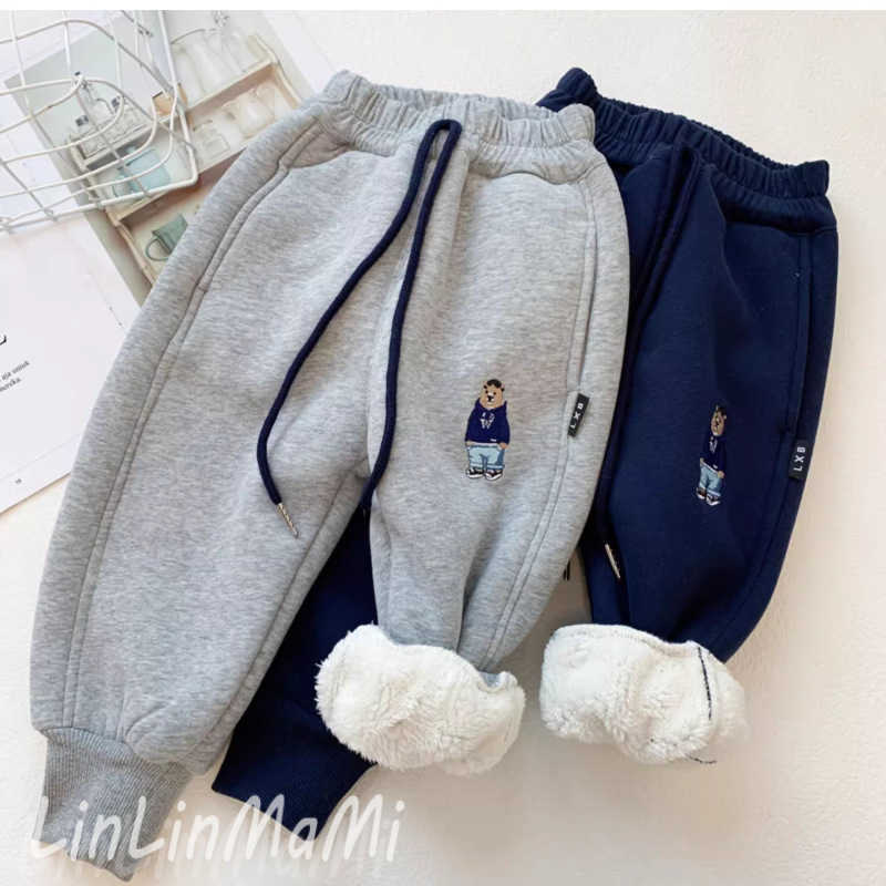 Jeans Linlin Mommy 2025 Winter Childrens Velvet Pants Lamb Velvet Male Baby Warm Sports Casual Pants TrendyY2502274M63