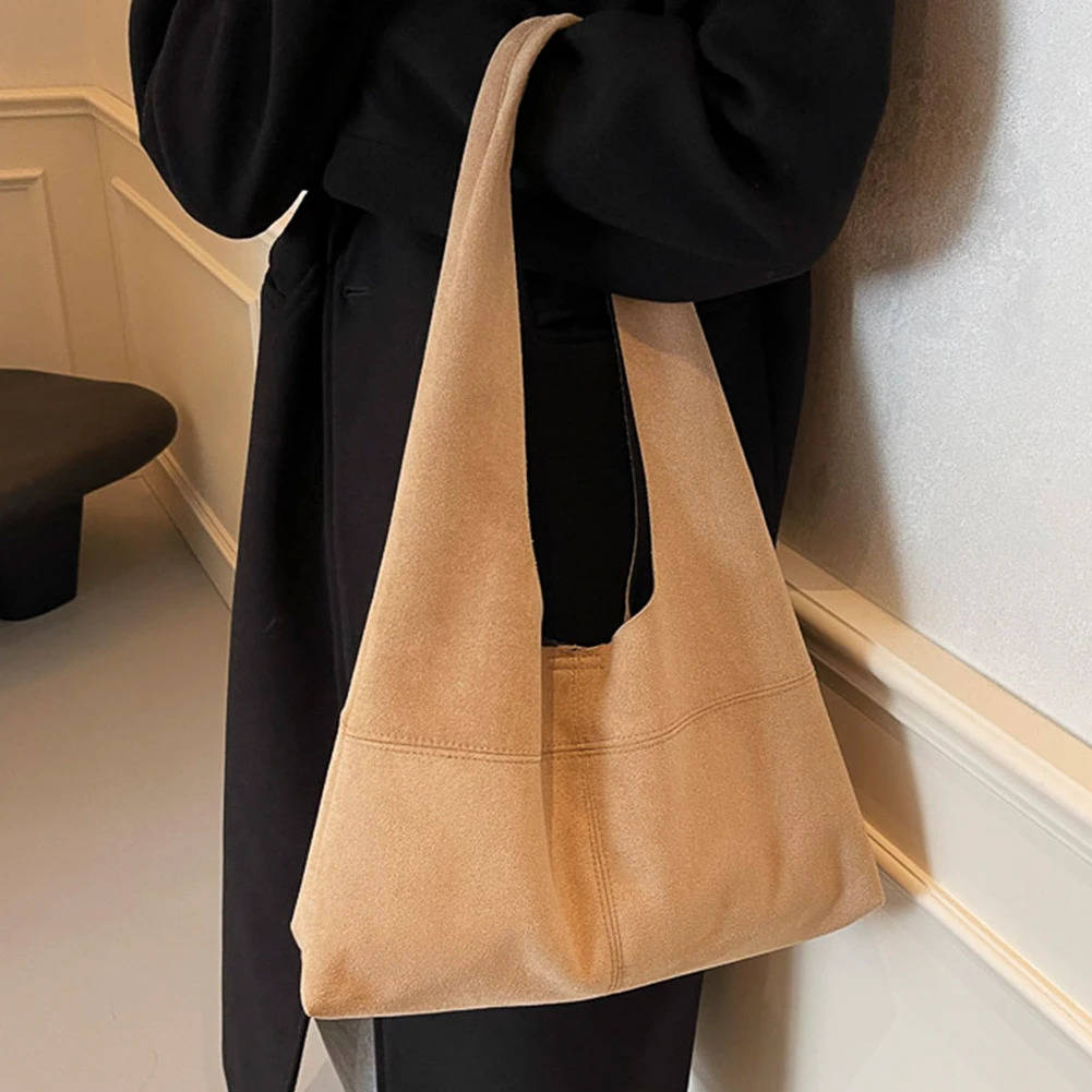 Ship from US Women Suede Shoulder Bag with Inner Pocket Underarm Vintage Hobo Slouchy for Work Travel 250227FBB