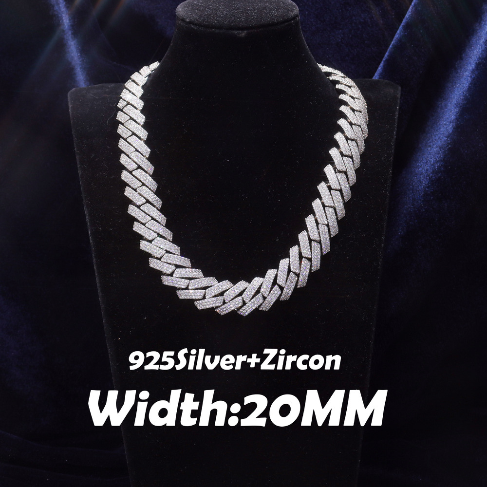 Designer necklace 925 Silver GRA Moissanite 20mm Wide Diamond Iced Out Necklace Miami Cuban Link Chain Hip Hop Rapper Life Men Necklace