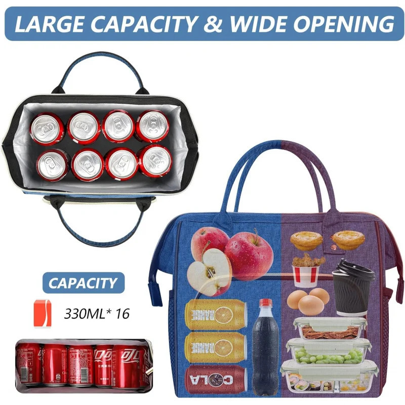 Ship from US Large Insulated Lunch Bag Men Blue Reusable Cooler with Pockets Leakproof and Insulation 250227FBB