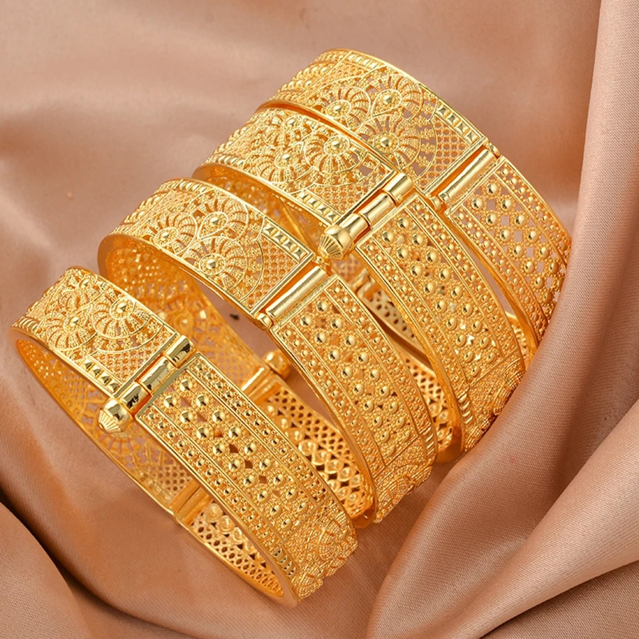 Ethiopian Gold Color Bangles for Women African Jewelry Habesha Middle East Girl Wedding bracelets Gift 250227