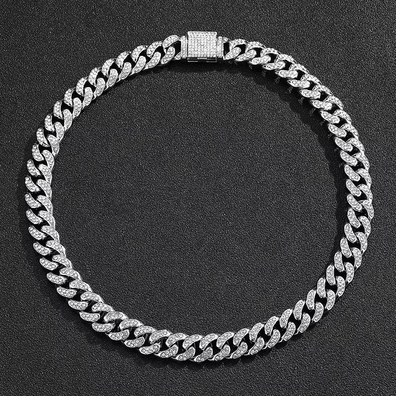 Fashion Hip Hop Trendy Box Buckle Necklace Alloy Zircon Men's Moissanite Cuban k Chain