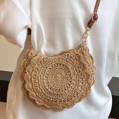 Bohemian style cotton thread woven bag for women 2025 new fashion hollow circular crossbody phone bag beach bag